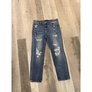 Judy Blue Jeans Womens 15 32 Blue Distressed Denim Mid Rise Straight Leg Casual